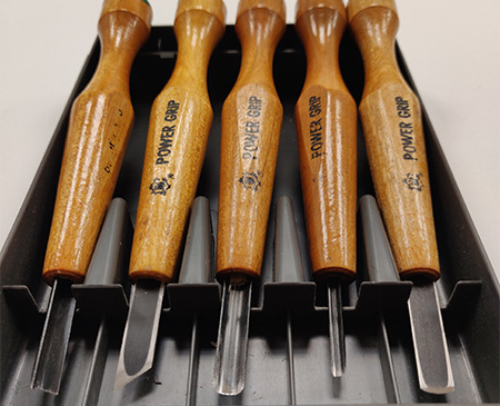 Set of five cheap carving tools with standard handles
